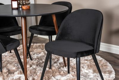 Venture Home Plaza & Velvet Runt Matbord ⌀100 Svart + 4 st Matstolar Svart