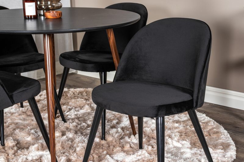 Venture Home Plaza & Velvet Runt Matbord ⌀100 Svart + 4 st Matstolar Svart