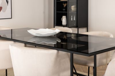 Venture Home Berit & Leif 6 st Matstolar Beige + Rektangulärt Matbord 200 x 90 Svart