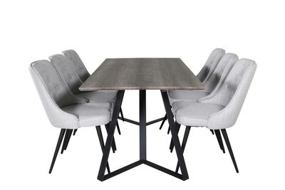 Venture Home Marina & Velvet Deluxe Rektangulärt Matbord 180 x 90 Natur + 6 st Matstolar Grå