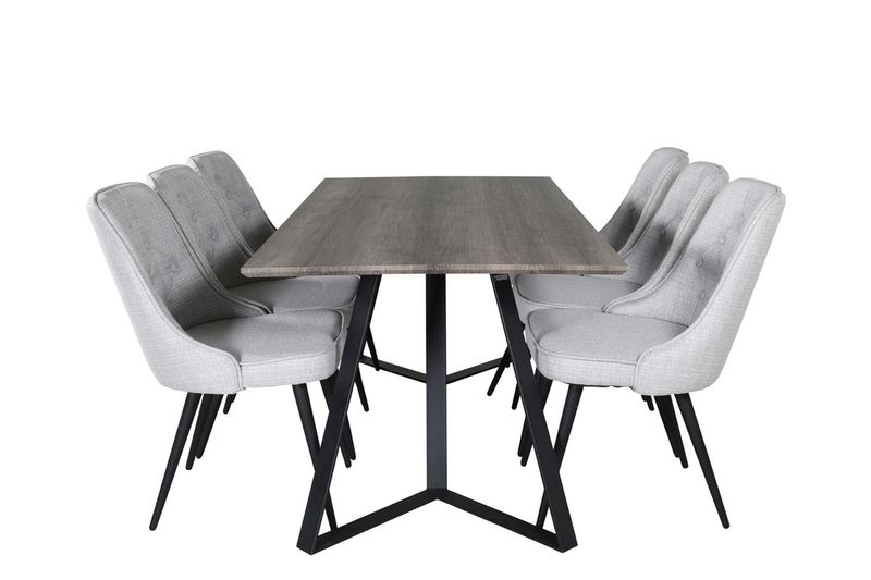 Venture Home Marina & Velvet Deluxe Rektangulärt Matbord 180 x 90 Natur + 6 st Matstolar Grå
