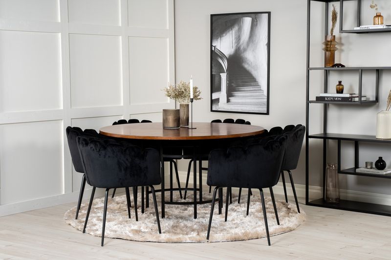 Venture Home Limhamn & Copenhagen 6 st Matstolar Svart + Runt Matbord ⌀140 Brun
