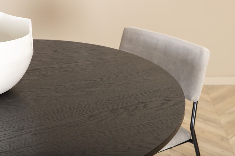 Venture Home Kenth & Bianca 4 st Matstolar Grå + Runt Matbord ⌀110 Svart