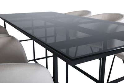 Venture Home Berit & Leif 6 st Matstolar Beige + Rektangulärt Matbord 200 x 90 Svart