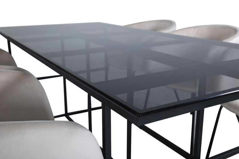 Venture Home Berit & Leif 6 st Matstolar Beige + Rektangulärt Matbord 200 x 90 Svart