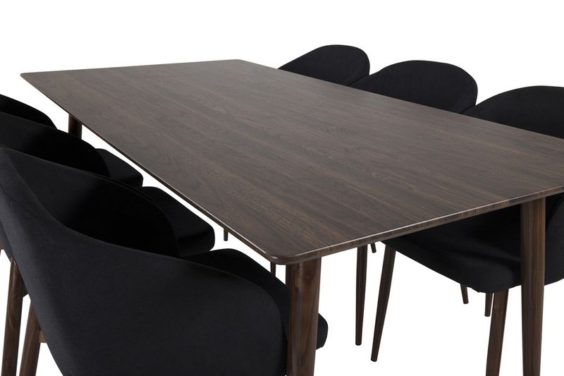 Venture Home Arch & Polar 6 st Matstolar Svart + Rektangulärt Matbord 180 x 75 x 90 Valnöt