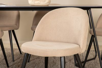 Venture Home Petra & Velvet Rektangulärt Matbord 190 x 90 Svart + 6 st Matstolar Beige