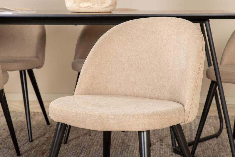 Venture Home Petra & Velvet Rektangulärt Matbord 190 x 90 Svart + 6 st Matstolar Beige