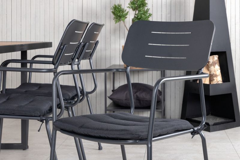 Venture Home Nicke & Khung 6 st Matstolar Svart + Rektangulärt Matbord 200 x 100 Natur