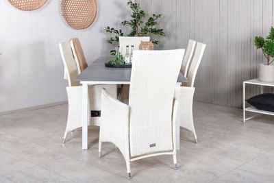 Venture Home Levels & Padova Rektangulärt Matbord 160 x 100 Vit + Reclinerstolar 6 st Vit