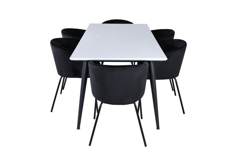 Venture Home Berit & Jimmy 6 st Matstolar Svart + Rektangulärt Matbord 195 x 90 Vit