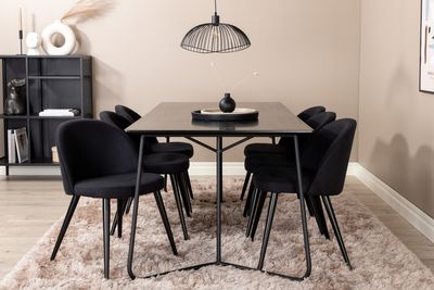 Venture Home Petra & Velvet Rektangulärt Matbord 190 x 90 Svart + 6 st Matstolar Svart