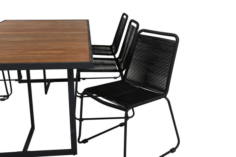 Venture Home Khung & Lindos Rektangulärt Matbord 200 x 100 Natur + 6 st Matstolar Svart