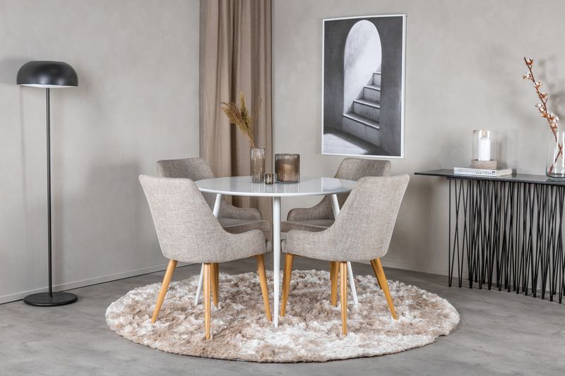 Venture Home Plaza Runt Matbord ⌀100 Vit + 4 st Matstolar Grå