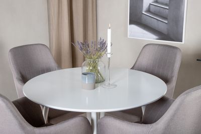 Venture Home Comfort & Plaza 4 st Matstolar Grå + Runt Matbord ⌀100 Vit