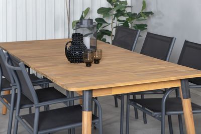 Venture Home Julian & Santorini Rektangulärt Matbord 210 x 100 Natur + 6 st Matstolar Svart