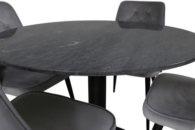 Venture Home Estelle & Velvet Deluxe Runt 4 st Matbord ⌀106 Mörkgrå + Matstolar Ljusgrå