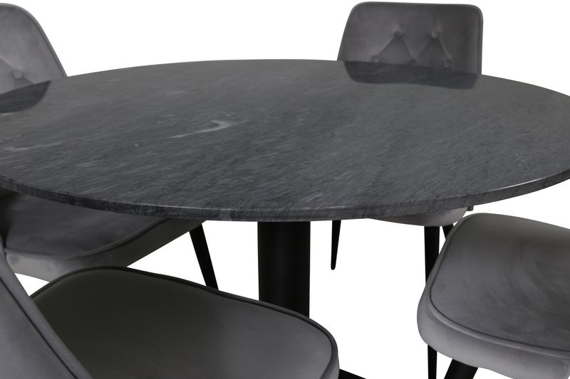 Venture Home Estelle & Velvet Deluxe Runt 4 st Matbord ⌀106 Mörkgrå + Matstolar Ljusgrå