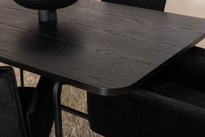 Venture Home Petra & Uno 6 st Matstolar Svart + Rektangulärt Matbord 200 x 90 Svart