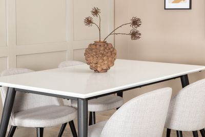 Venture Home Jimmy & Velvet Rektangulärt Matbord 150 x 90 Vit + 4 st Matstolar Grå