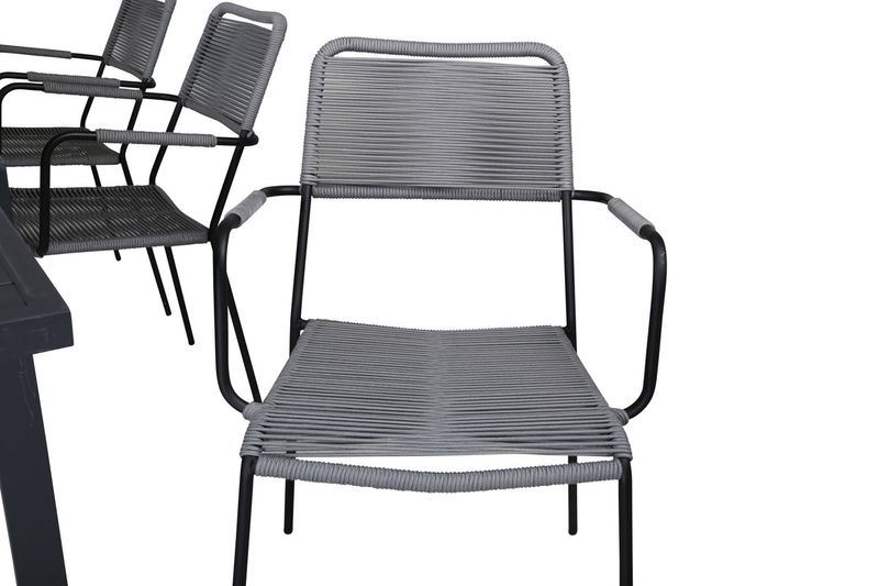 Venture Home Marbella & Lindos Rektangulärt Matbord 160 x 100 Svart + 6 st Matstolar Grå