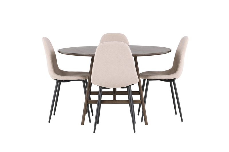 Venture Home Kaseidon & Polar Runt Matbord ⌀100 Mörkbrun + 4 st Matstolar Beige