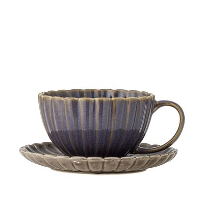 Bloomingville Latina Kopp w/Saucer, Lila, Stengods - 6-pack