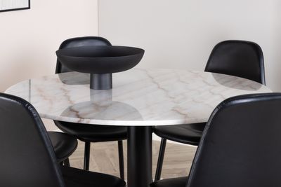 Venture Home Polar & Estelle 6 st Matstolar Svart + Runt Matbord ⌀106 Vit