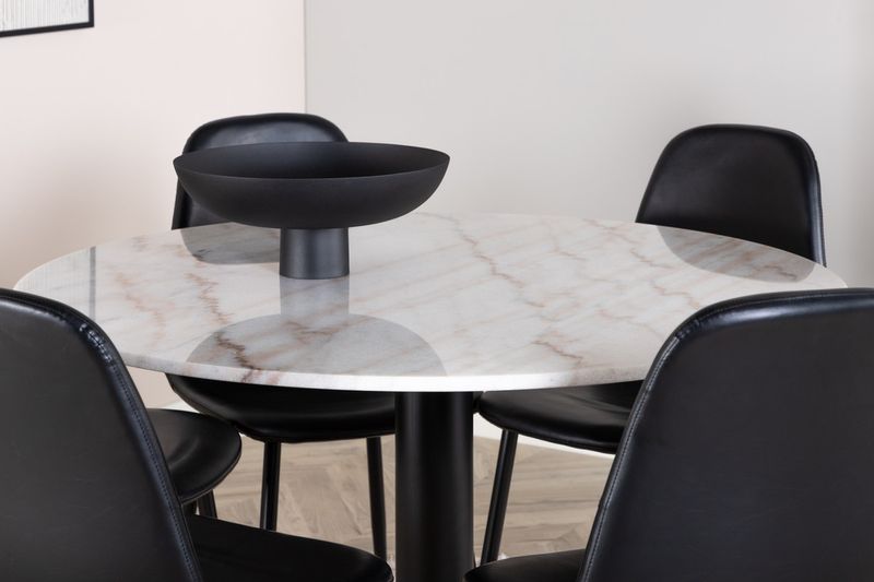 Venture Home Polar & Estelle 6 st Matstolar Svart + Runt Matbord ⌀106 Vit