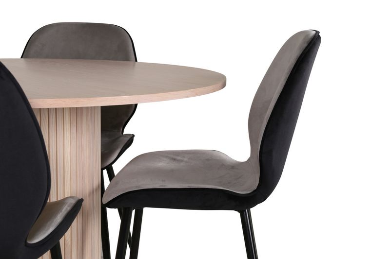 Venture Home Emma & Bianca 4 st Matstolar Grå + Runt Matbord ⌀110 Vitputsad