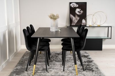 Venture Home Dipp & Polar Rektangulärt Matbord 180 x 90 Svart + 6 st Matstolar Svart