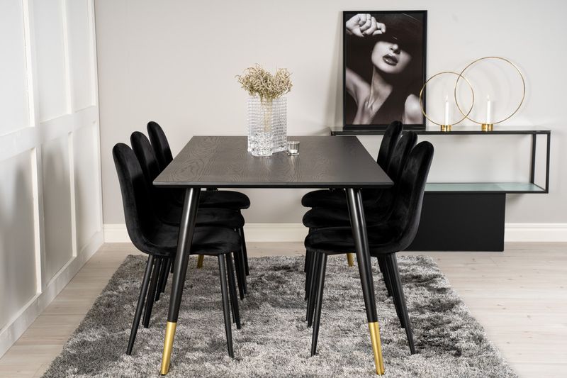 Venture Home Dipp & Polar Rektangulärt Matbord 180 x 90 Svart + 6 st Matstolar Svart