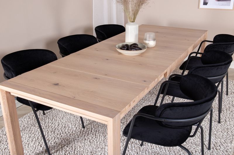 Venture Home Slider & Arrow Rektangulärt Matbord 170 x 95 Vitputsad + Matstolar 6-pack Svart