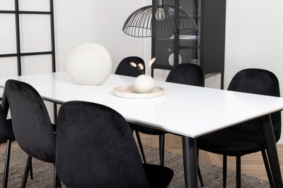 Venture Home Jimmy & Polar Rektangulärt Matbord 195 x 90 Vit + 6 st Matstolar Svart