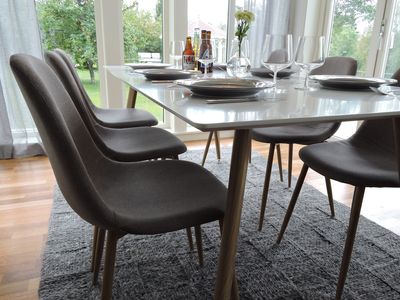 Venture Home Polar 6 st Matstolar Grå + Rektangulärt Matbord 180 x 90 Vit