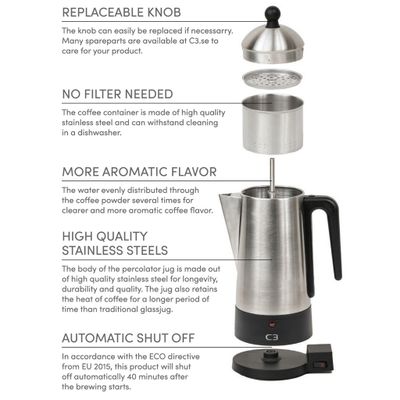 C3 Perkolator Design Borstat Rostfritt stål 6kp