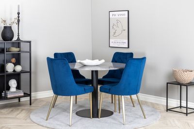 Venture Home Razzia & Velvet Deluxe Runt Matbord ⌀106 Grå + 4 st Matstolar Blå