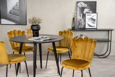 Venture Home Limhamn & Plaza 4 st Matstolar Gul + Runt Matbord ⌀100 Svart