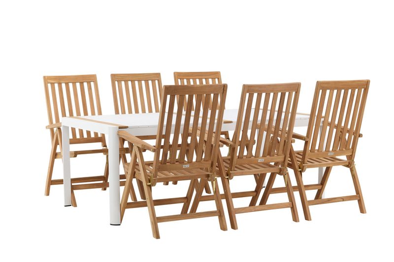 Venture Home Togo & Kenya Rektangulärt Matbord 200 x 100 Vit + 6 st Positionsstolar Natur