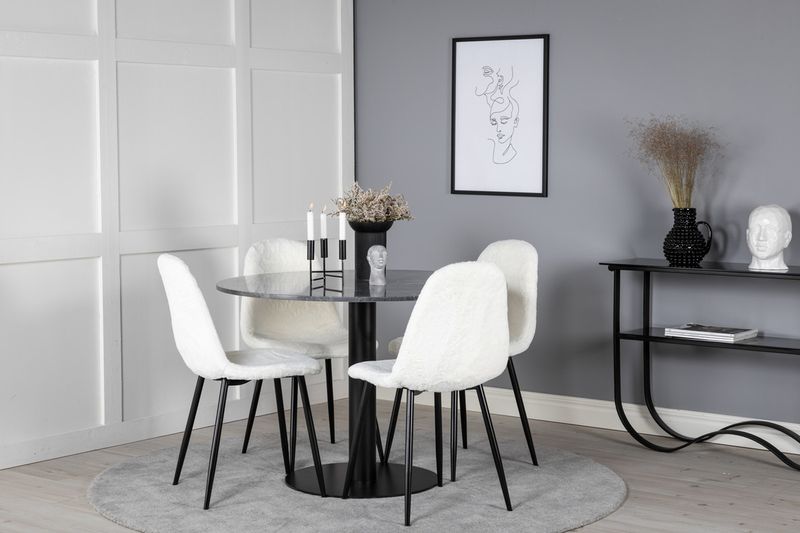 Venture Home Polar & Estelle 4 st Matstolar Vit + Runt Matbord ⌀106 Mörkgrå