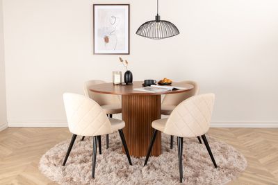 Venture Home Bianca & Velvet Runt Matbord ⌀110 Valnöt + 4 st Matstolar Beige