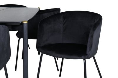 Venture Home Berit & Pelle 6 st Matstolar Svart + Rektangulärt Matbord 190 x 90 Svart