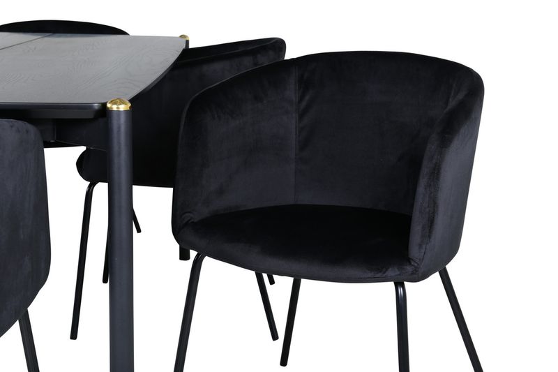 Venture Home Berit & Pelle 6 st Matstolar Svart + Rektangulärt Matbord 190 x 90 Svart