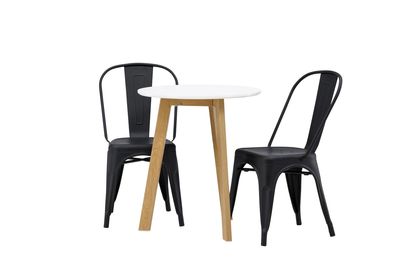 Venture Home Tempe & Leonora Matstolar 2 st Svart + Runt Matbord ⌀65 Vit