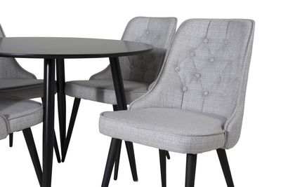 Venture Home Velvet Deluxe & Plaza 4 st Matstolar Grå + Runt Matbord ⌀100 Svart