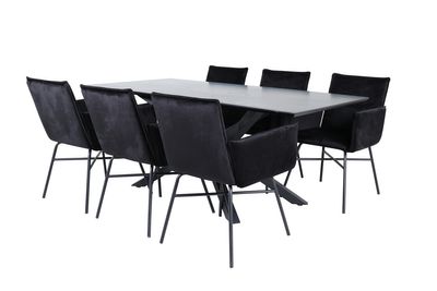 Venture Home Petra & Piazza 6 st Matstolar Svart + Rektangulärt Matbord 180 x 90 Svart