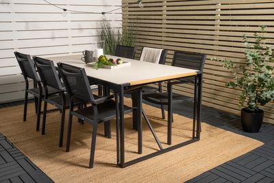 Venture Home Copacabana & Texas 6 st Matstolar Svart + Rektangulärt Matbord 200 x 100 Ljusgrå