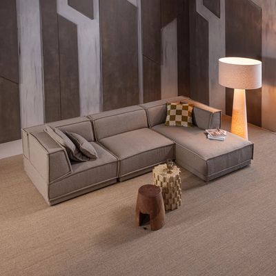 WOOOD Manu Chaise Longue Soffa Höger i Grov Chenille, Naturlig