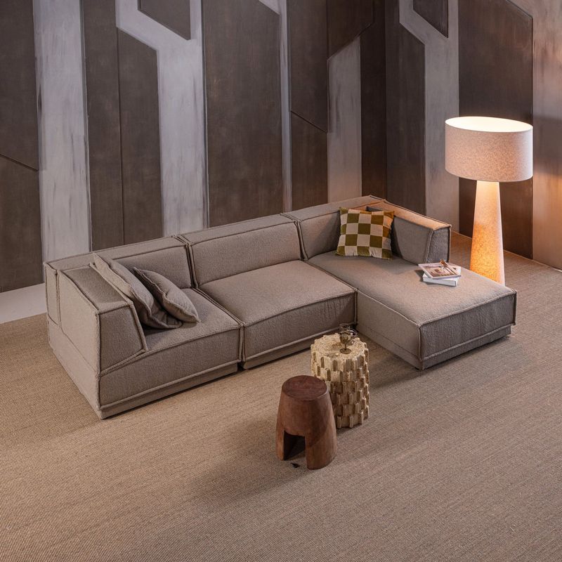 WOOOD Manu Chaise Longue Soffa Höger i Grov Chenille, Naturlig