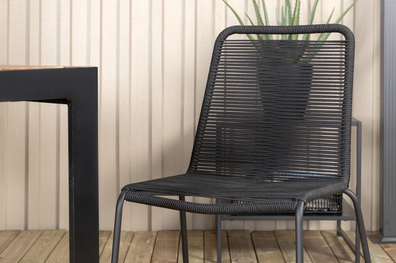 Venture Home Lindos & Bois 6 st Matstolar Svart + Rektangulärt Matbord 205 x 90 Natur